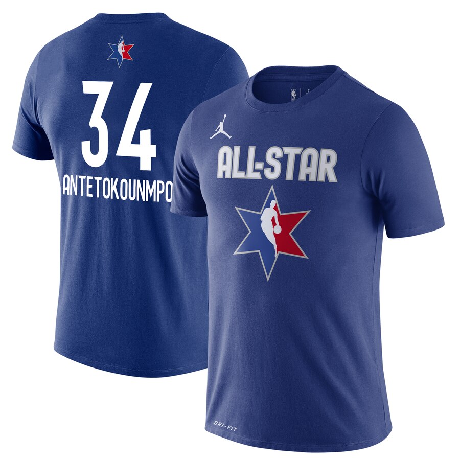 Men Giannis Antetokounmpo Jordan Brand 2020 NBA AllStar Game Name & Number Player TShirt  Blue->more jerseys->NBA Jersey